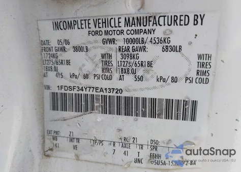 2007 Ford F-350 Chassis Xl/Xlt z USA, uszkodzony, nr VIN 1FDSF34Y77EA13720